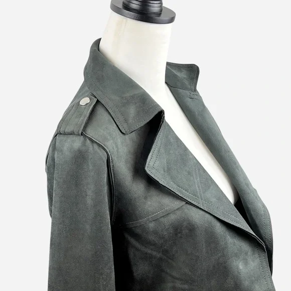 Philosophy Open Faux Leather Cropped Jacket XS Pockets Carbon Crystal Moto NEW - Picture 2 of 15